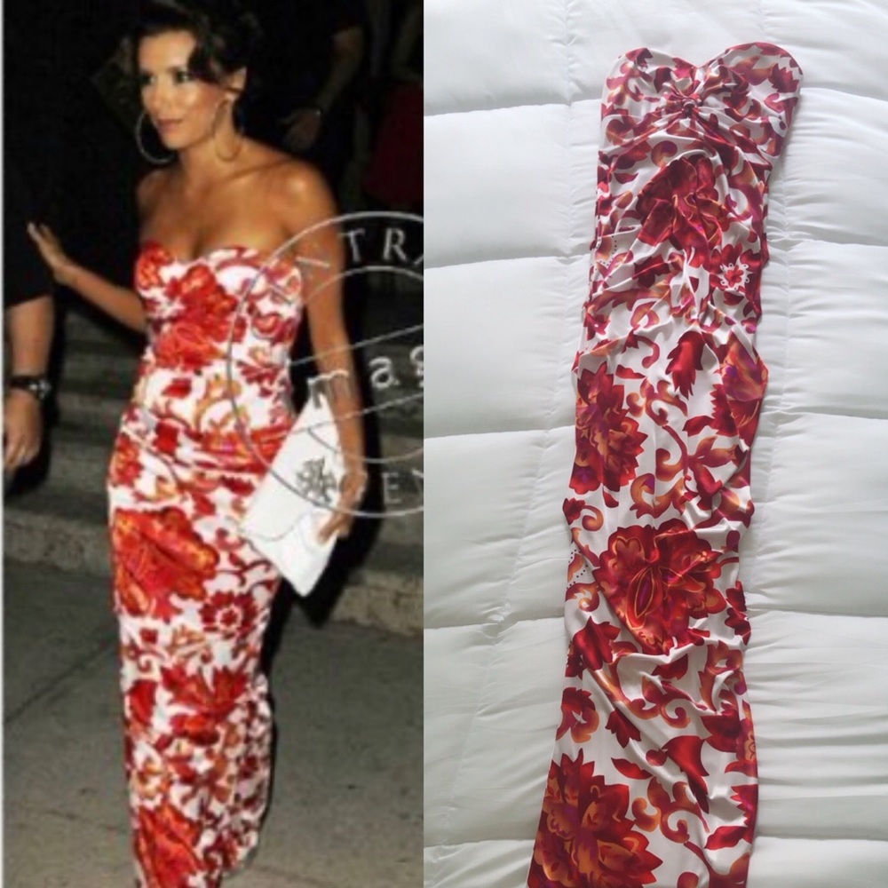 Red Floral Print Evening Dress
